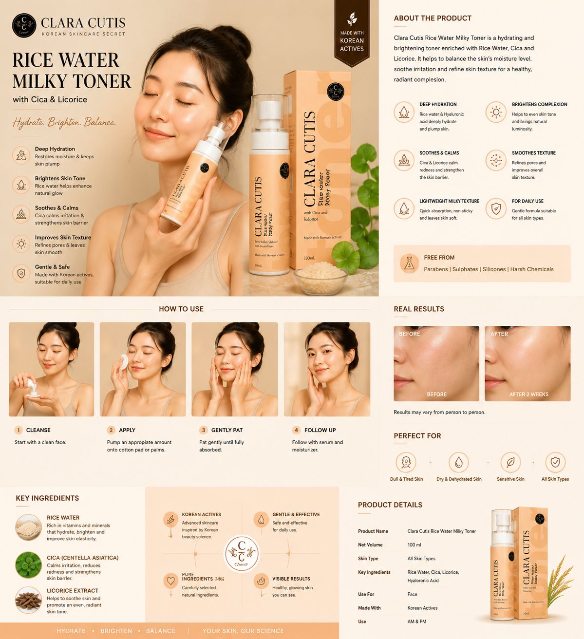 RICE WATER MILKY TONER with Cica & Licorice - Korean Dermatology Skincare by Clara Cutis